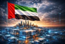 UAE flag over digital infrastructure representing regulated blockchain execution era